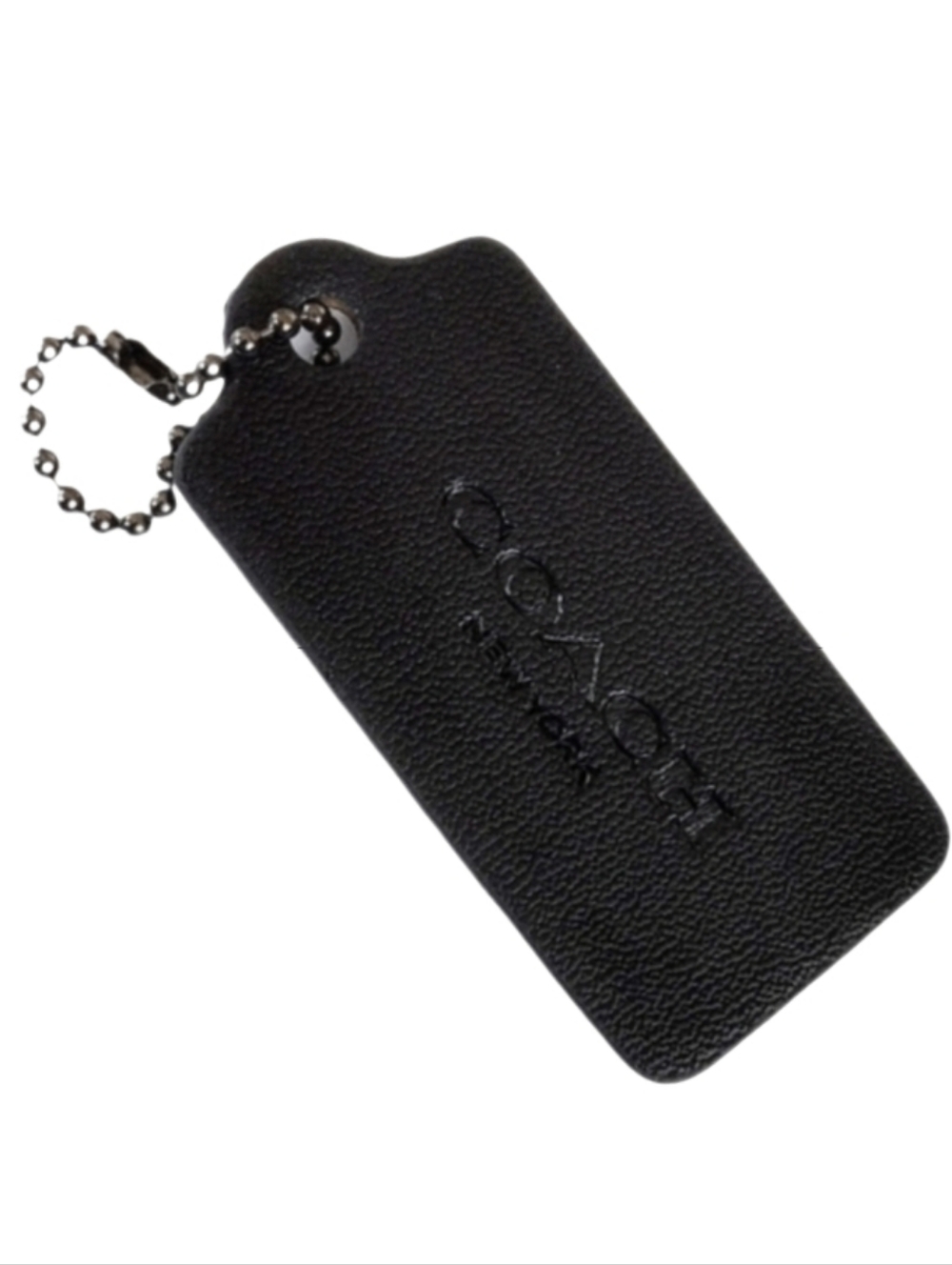 🖤 2.25" Coach Black Leather Gunmetal Hangtag Bag Fob Purse Charm Keychain